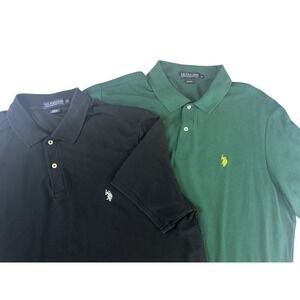 Two U.S. Polo Assn. Men's Luxury Feel Interlock Polo Shirt 2XL XXL Green & Black